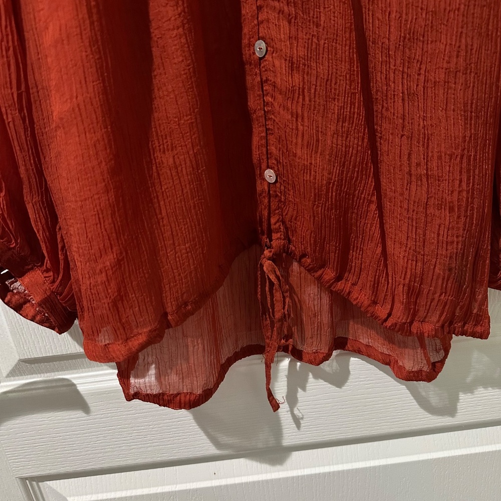 Anthropologie Kimchi Blue Red Rust Semisheer Gauze Top - Picture 5 of 9